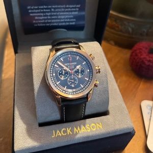 Jack Mason Nautical Chronograph Leather Strap Watch in Blue/Gold